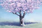 Картинки аниме,девочка под деревом сакуры